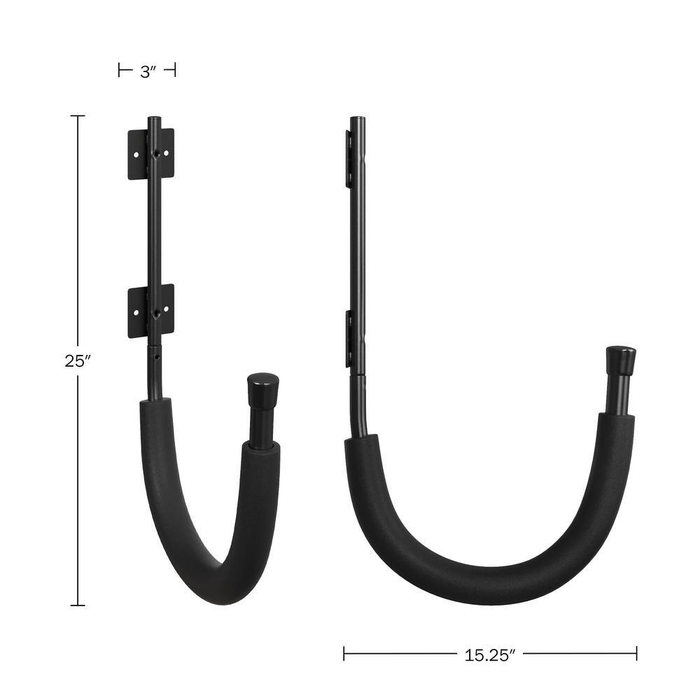 Black Powder-Coated Steel Kayak Wall Mount Hangers, 4-Pack