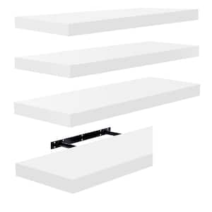 Floating Shelves, 9 in. W x 24 in. D White Decorative Wall Shelves, Farmhouse Style (4-Pack)