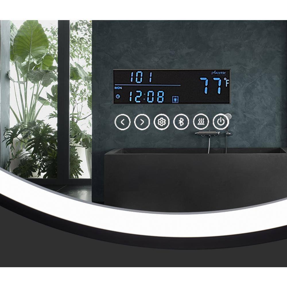 Round Black LED Bathroom Vanity Mirror with Bluetooth and Digital Display