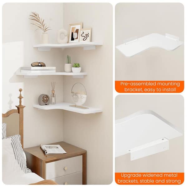 16.5 in. W x 12 in. D White Decorative Wall Shelf, Corner Floating