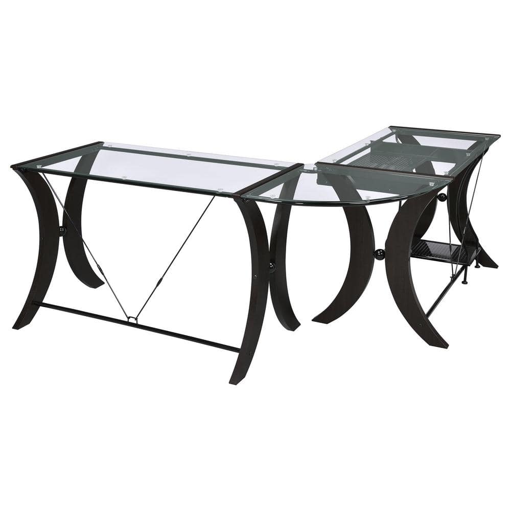 Sleek Cappuccino & Black Wood Corner Computer Desk with Keyboard Tray