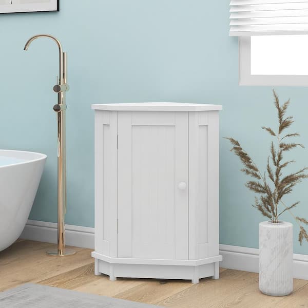 HOMCOM Wooden Collection Tall Bathroom Cabinet Corner Square Storage Cabinet Soft White