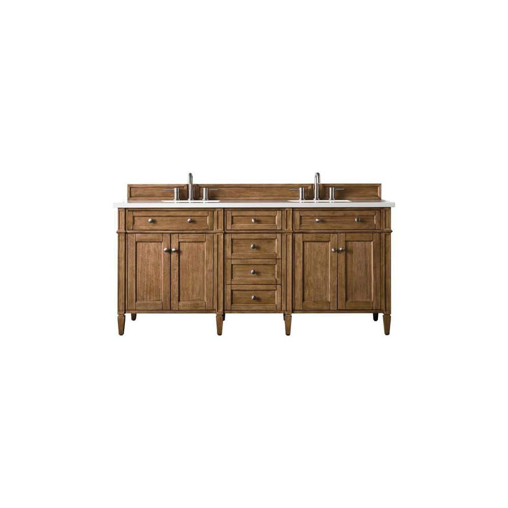 James Martin Vanities Brittany 72.0 in. W x 23.5 in. D x 34 in. H Bathroom Vanity in Saddle Brown with Classic White Quartz Top -  650V72SBR3CLW