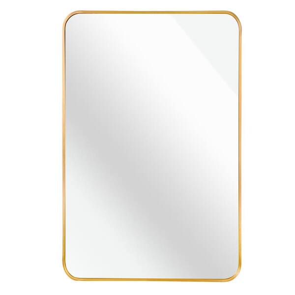 cadeninc 30 in. x 40 in. Rectangular Aluminum Framed Wall-Mounted Bathroom Vanity Mirror in Gold
