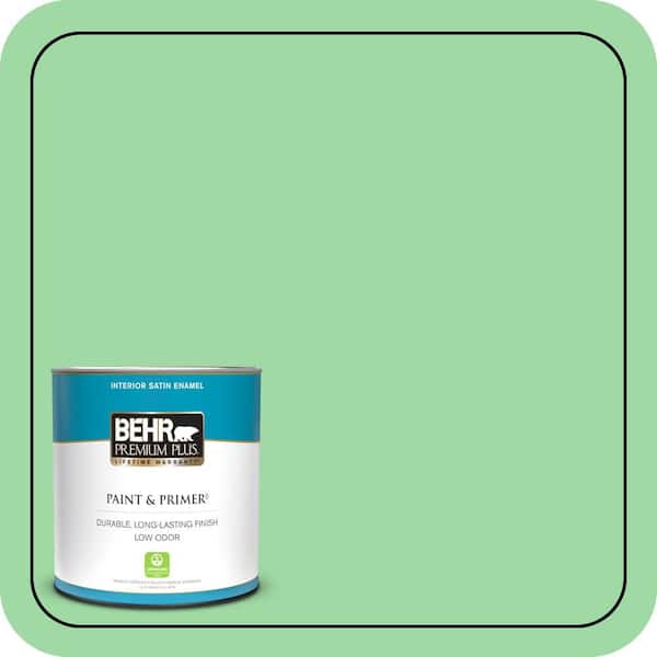 BEHR PREMIUM PLUS 1 qt. #450B-4 Green Trance Satin Enamel Low Odor Interior Paint & Primer