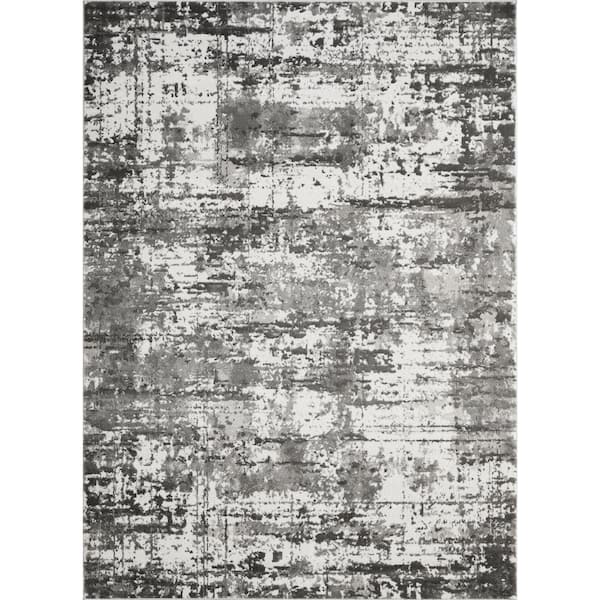 LOOMAKNOTI Rhane Vailin Gray 9 ft. 10 in. x 12 ft. 10 in. Abstract Polypropylene Area Rug