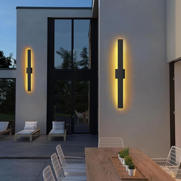 31.94 in. Black Outdoor LED Wall Lights Sconce for Yard，Porches (2-Pack)