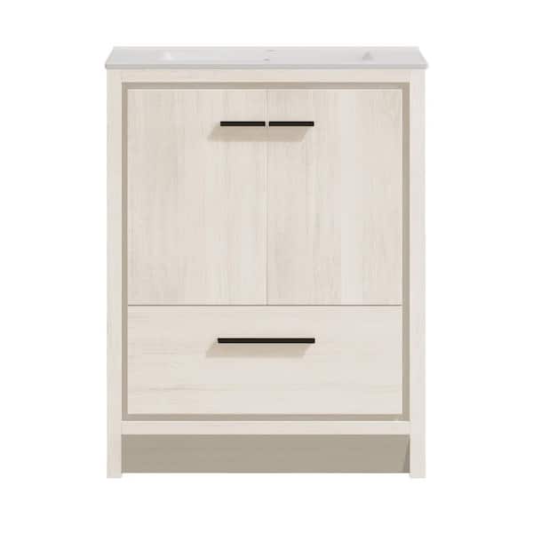 Virage 30" Freestanding Bath Vanity in White Oak with White Ceramic Top