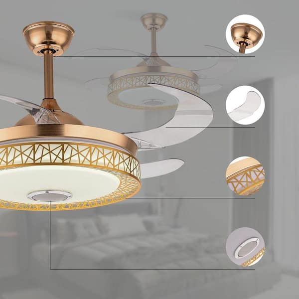 OUKANING 42 in. Indoor Gold Modern 6-Speed Retractable Ceiling Fan