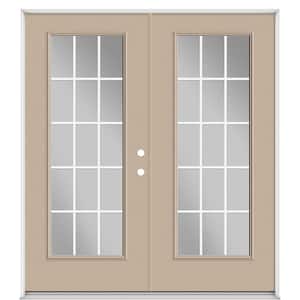 72 in. x 80 in. Canyon View Fiberglass Prehung Left-Hand Inswing GBG 15-Lite Clear Glass Patio Door with Vinyl Frame