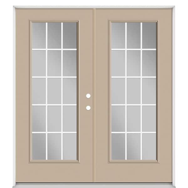 Masonite 72 in. x 80 in. Canyon View Fiberglass Prehung Left-Hand Inswing GBG 15-Lite Clear Glass Patio Door with Vinyl Frame