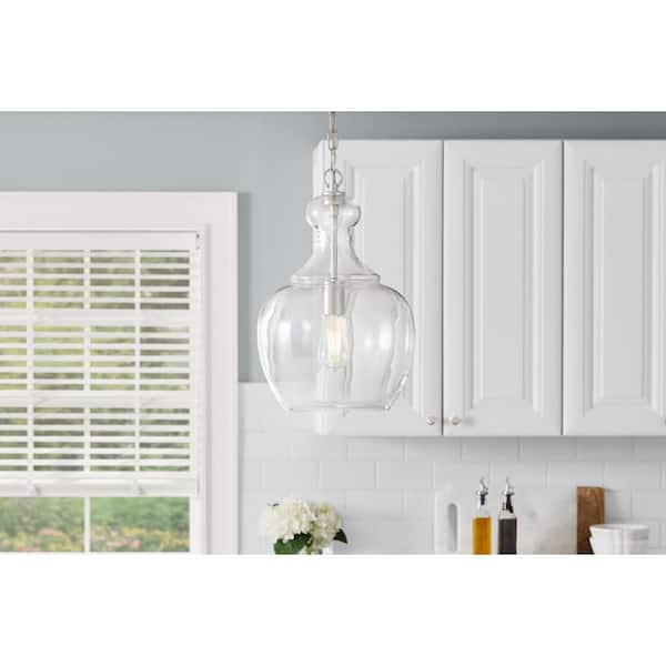 Home Decorators Collection Bakerston 1-Light Polished Nickel Hanging Pendant with Clear Glass Shade