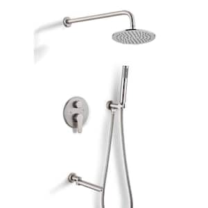2-Handle 2-Spray Tub and Shower Faucet and Handheld Combo with 8 in. Shower Head in Brushed Nickel (Valve Included)