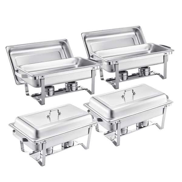 Chafing Dish Buffet Set, 8 qt. 4-Pack, Silver, Stainless Steel Chafing Dishes and Accessories, Round Catering Warmer