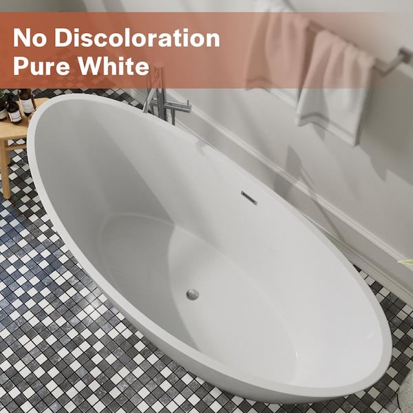 67 in. Acrylic Flatbottom Hourglass Freestanding Soaking Bathtub in White with Brushed Nickel Overflow and Drain
