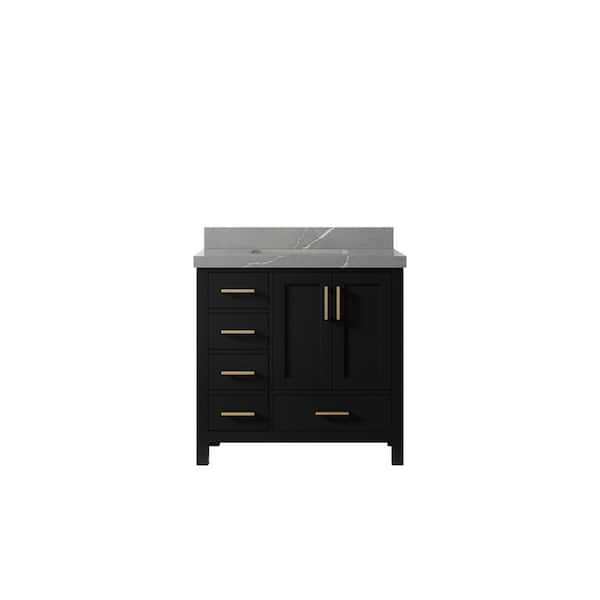 Willow Collections Malibu 36 in. W x 22 in. D x 36 in. H Single Sink Bath Vanity Center in Black with 2 in. Piatra Gray qt. Top