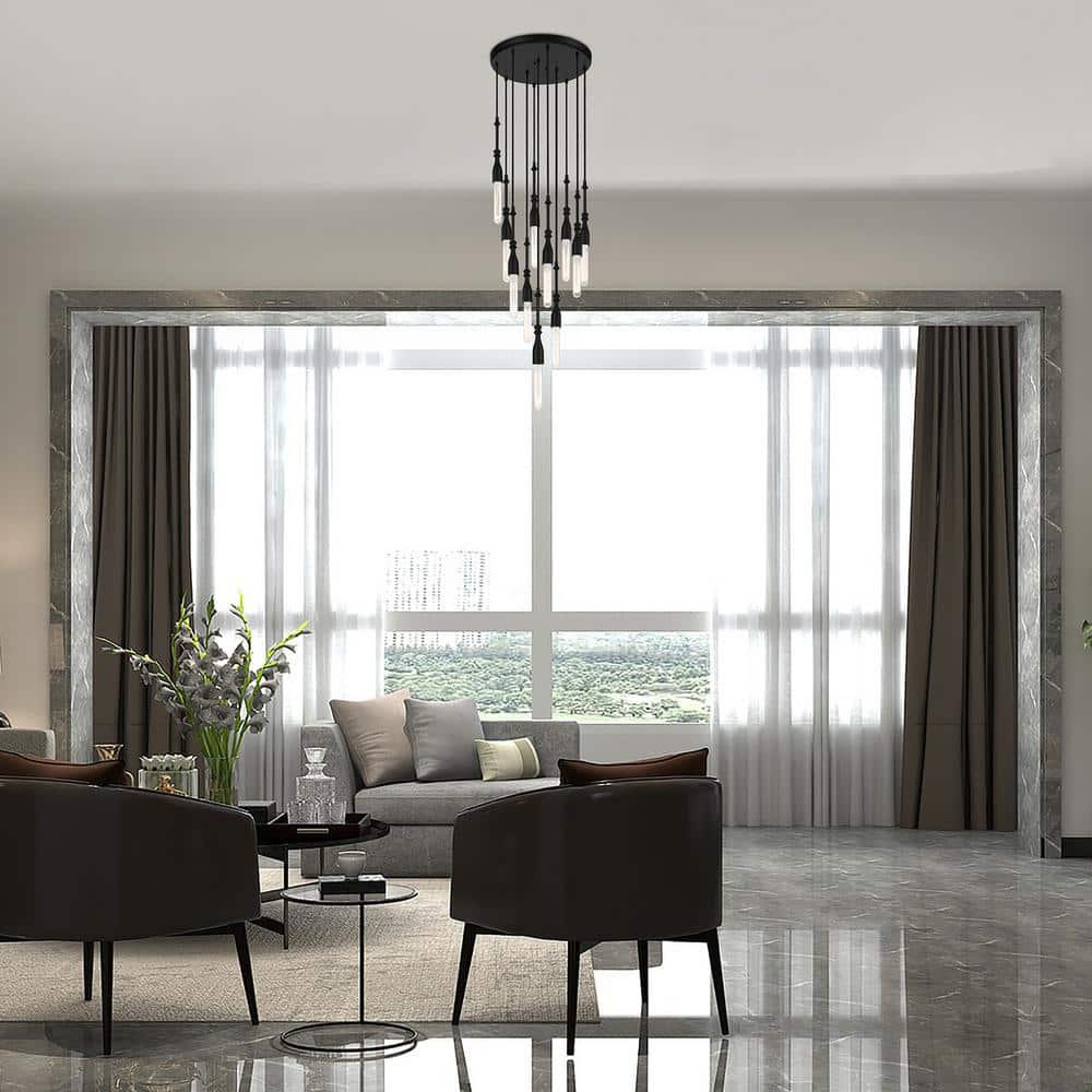 Louise Matte Black 11-Light Steel Chandelier