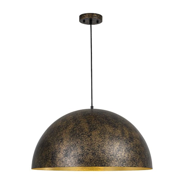 PCover 5-Light 39.4 in. W Black with Orange Industrial Large Pendant Light with Metal Dome Shade for Kitchen Island