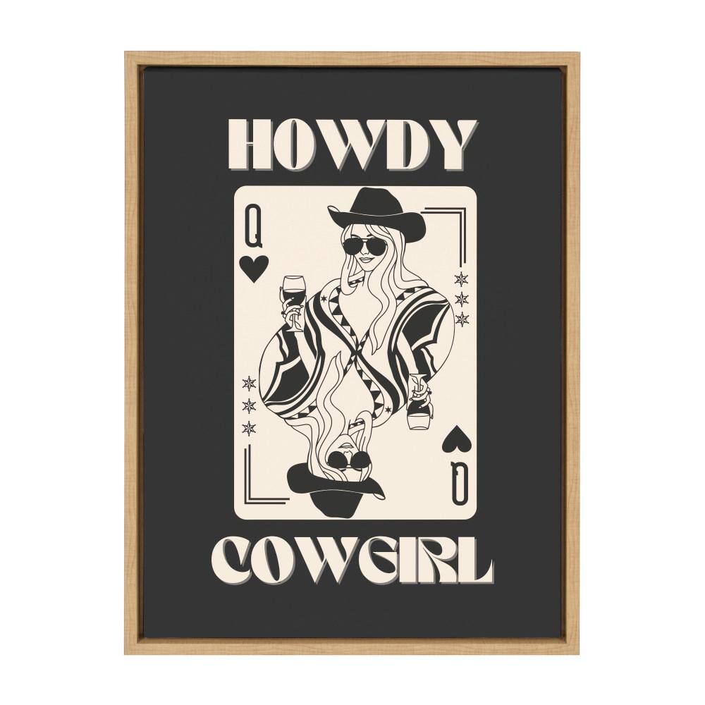 Howdy Cowgirl Queen Black and Beige Canvas Print with Natural Frame