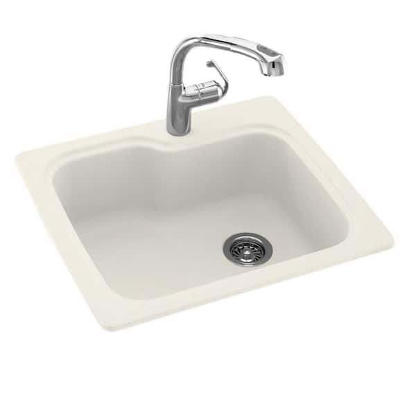 Swan Drop-In/Undermount Solid Surface 25 in. 1-Hole Single Bowl Kitchen Sink in Bisque