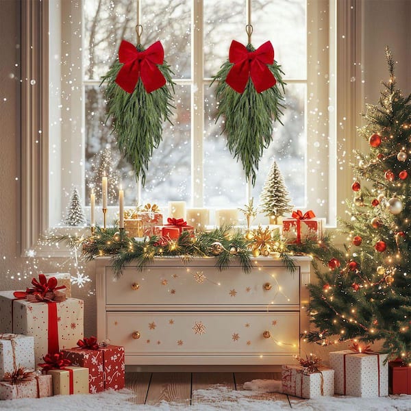 27.5 in. 2 Pcs Norfolk Pine Teardrop Artificial Christmas Swag