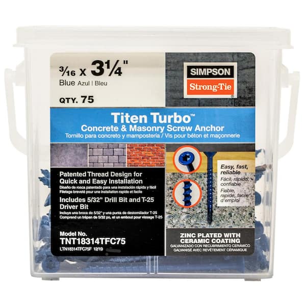 Simpson Strong-Tie Titen Turbo 3/16 in. x 3-1/4 in. 6-Lobe Flat-Head Concrete and Masonry Screw, Blue (75-Piece)
