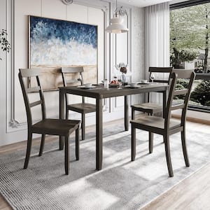 5-Piece Rectangle Gray Wood Top Bar Table Set, Dining Room Set Seats 4, Rubber Leg