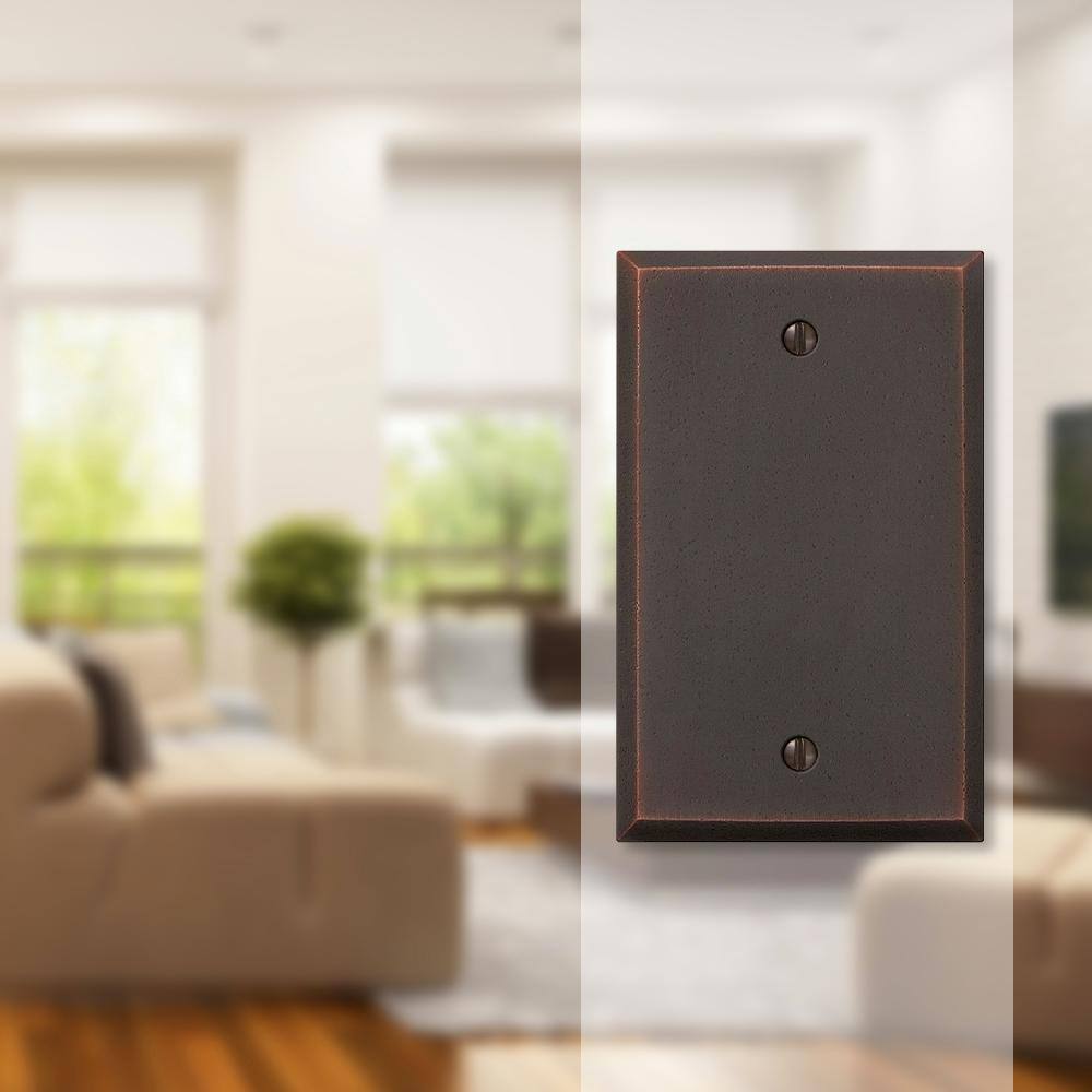 Aged Bronze Rectangular Metal 1-Gang Blank Wall Plate