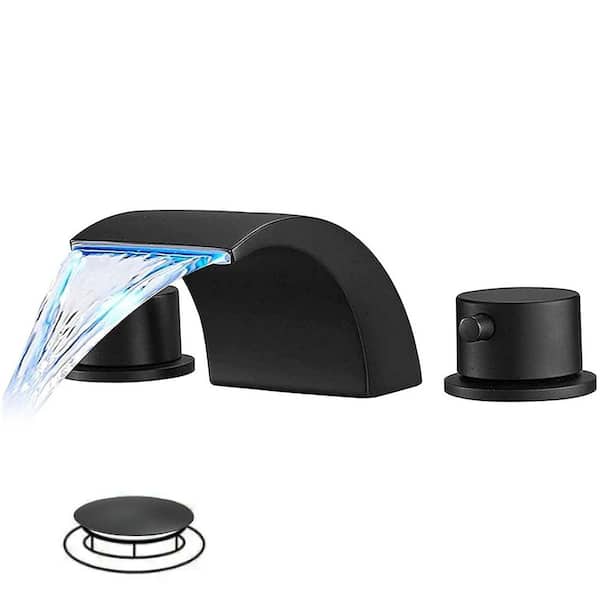 HOMEMYSTIQUE 8 in. Widespread Double Handle Bathroom Faucet with Drain Kit Included in Matte Black