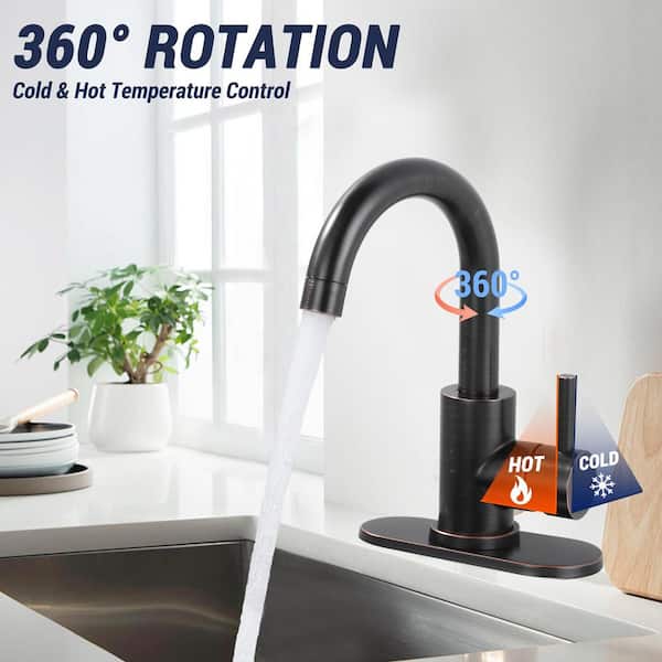 Single Hole Single Handle Stainless Steel Bar Faucet with Swivel Spout and Deckplate in Oil Rubbed Bronze