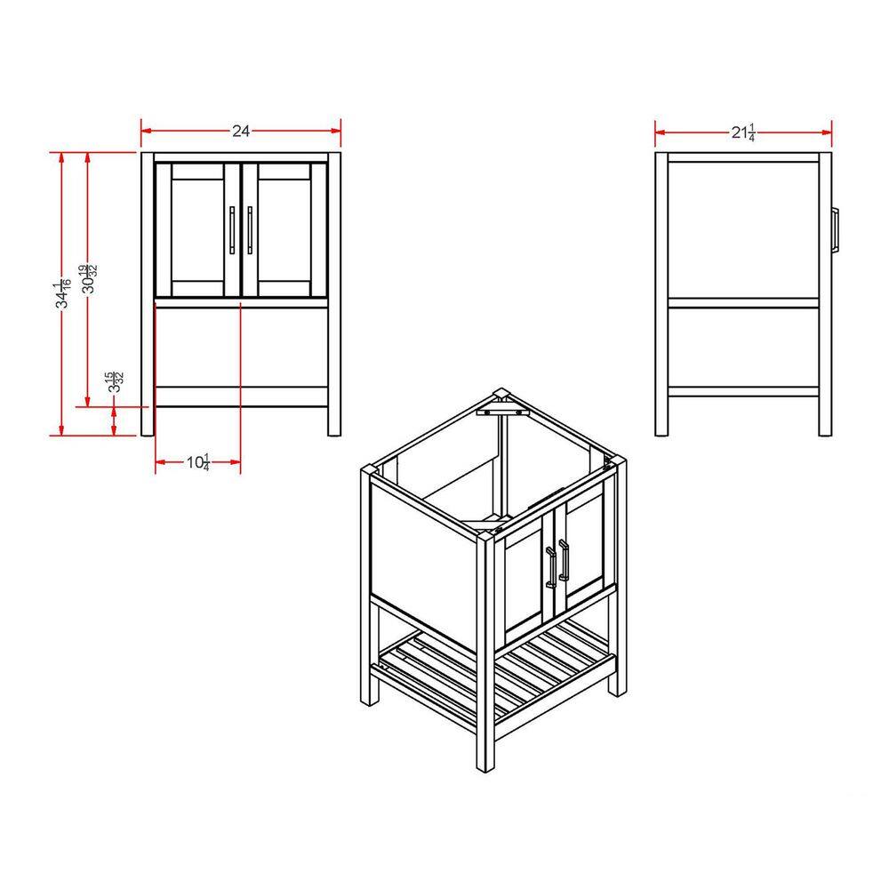 Bennet 24" White Pine Wood Modern Shaker Vanity Cabinet with Open Shelf