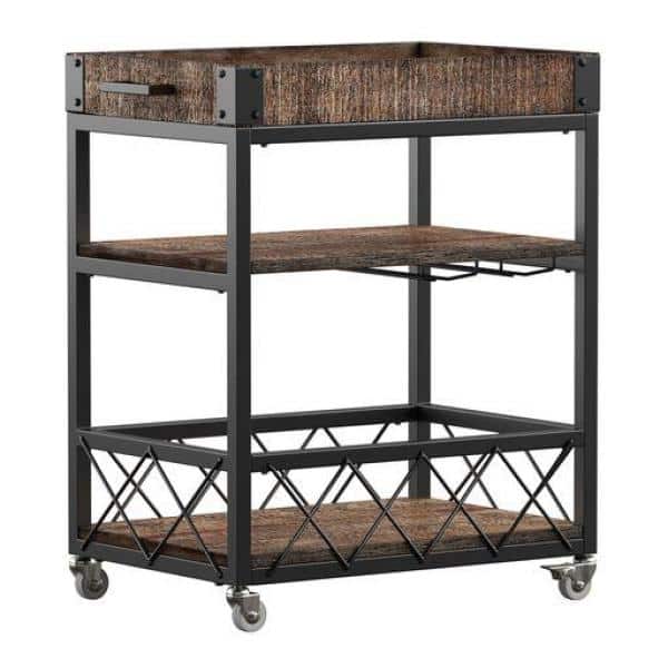 HomeSullivan Grove Place Distressed Cocoa Bar Cart with Wine Glass Storage  403228BR-073A - The Home Depot