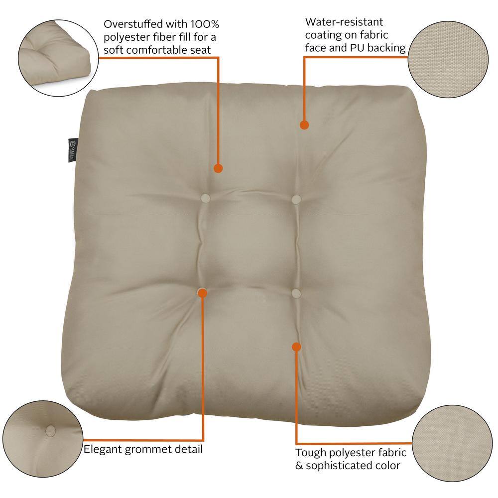 Khaki Water-Resistant Polyester Square Patio Seat Cushions, 19 x 19 x 5 Inch, 2-Pack