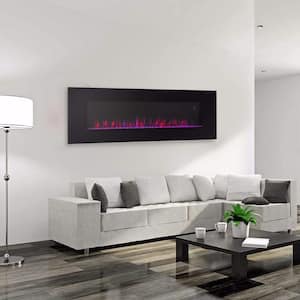 Remote Control 50 in. Wall Mount Glass Electric Fireplace in Black