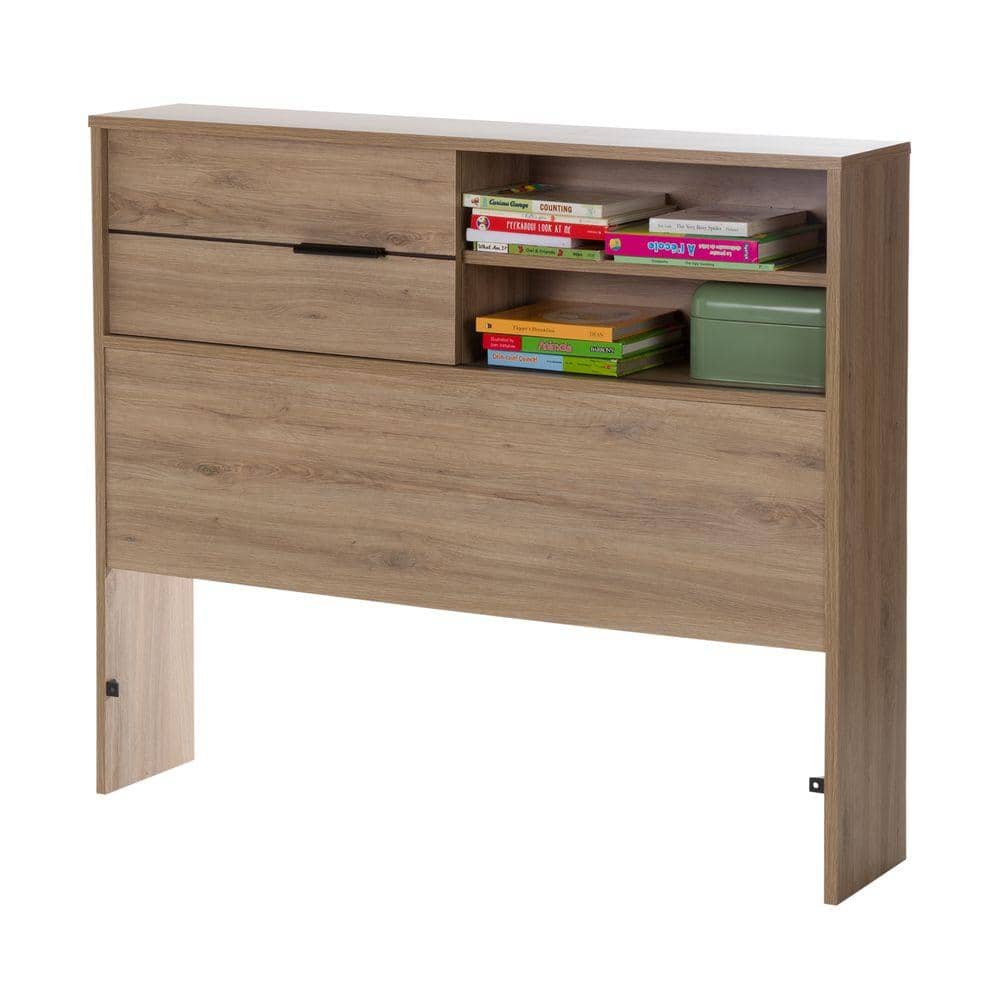 Twin Rustic Oak Wood Headboard with Storage