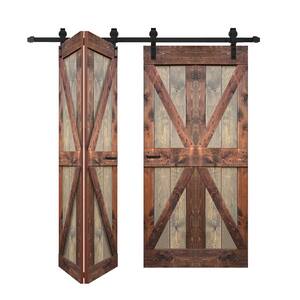 K Style 48 in. x 84 in. Brown/Walnut Finished Solid Wood Bi-Fold Barn Door With Hardware Kit -Assembly Needed