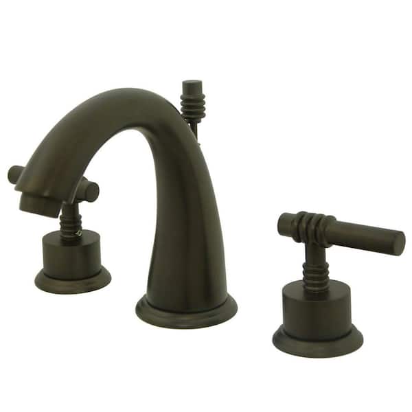 Kingston Brass Milano 8 in. Widespread 2-Handle Bathroom Faucets with Brass Pop-Up iin Oil Rubbed Bronze