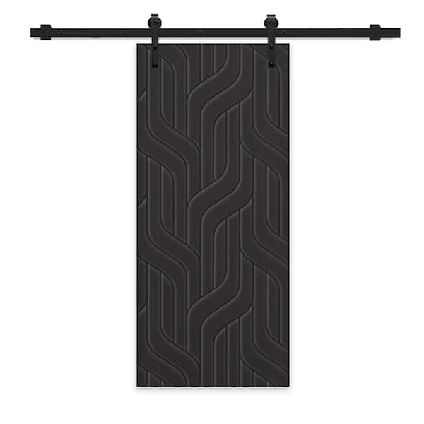 CALHOME 24 in. x 80 in. Black Painted Composite MDF Paneled Interior Sliding Barn Door with Hardware Kit