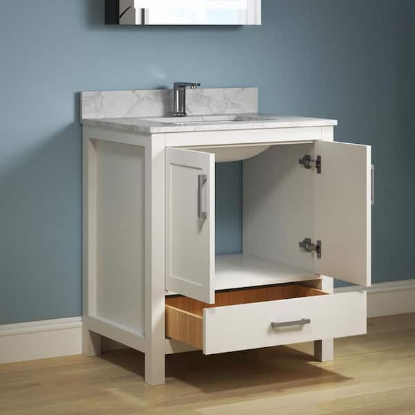 Aeterna 30 in. W x 22 in. D x 34 in. H Single Sink Freestanding Bath Vanity in White with Cultured Marble Top