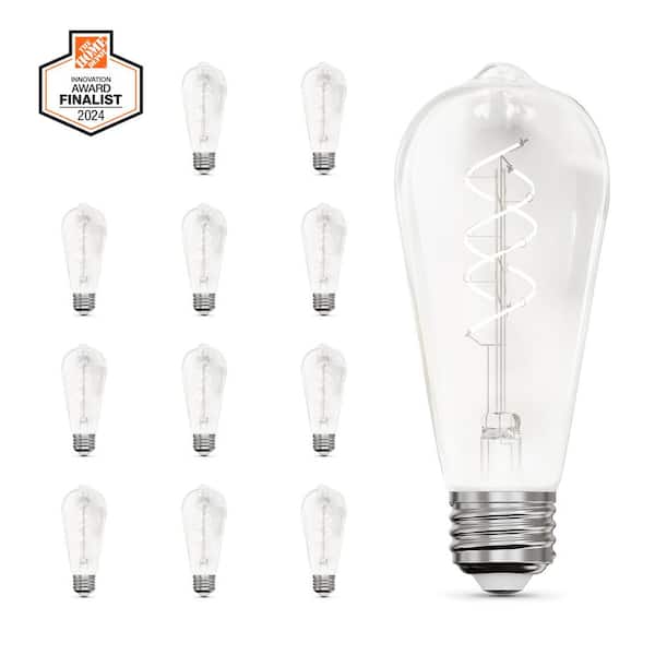 Feit Electric 40-Watt Equivalent ST19 Dimmable Double Spiral White Filament Clear E26 Vintage Edison LED Light Bulb, 5000K (12-Pack)