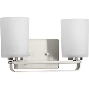 League Collection 2-Light Brushed Nickel Etched Glass Modern Farmhouse Bath Vanity Light