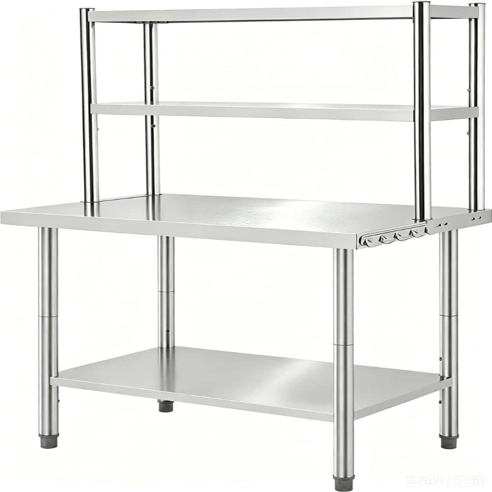 "48"" x 24"" Commercial Work Table, Heavy Duty Stainless Steel Prep Table with Adjustable Shelves and Side Hooks" price history on PriceWatchPro