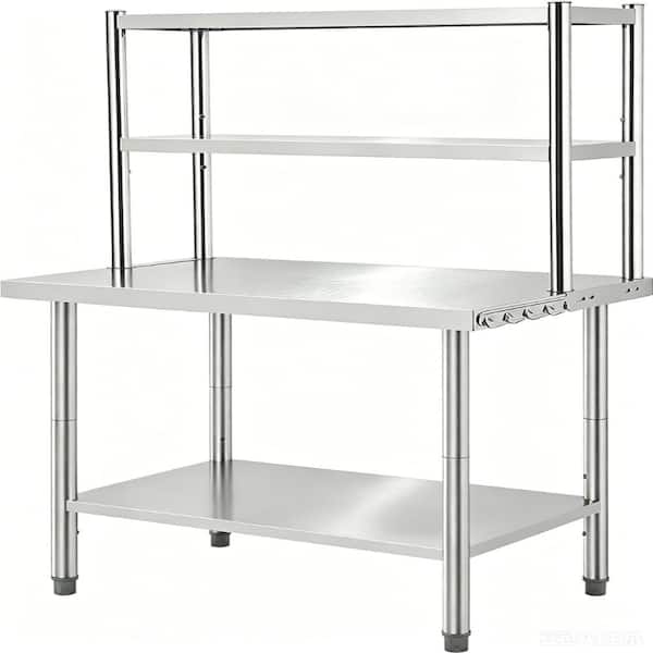 48" x 24" Commercial Work Table, Heavy Duty Stainless Steel Prep Table with Adjustable Shelves and Side Hooks