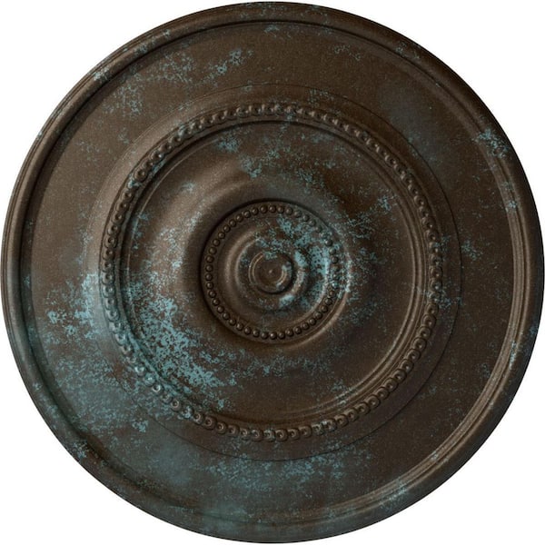 Ekena Millwork 1-1/8" x 24-3/8" x 24-3/8" Polyurethane Traditional Reece Ceiling Medallion, Hand-Painted Bronze Blue Patina