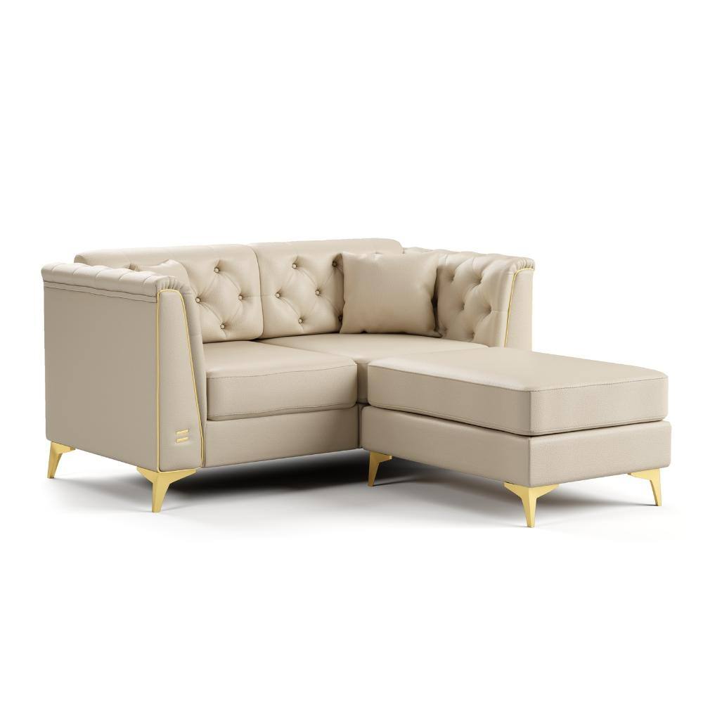 Light Luxury 61.8 in. Wide Flared Arm Faux Leather Modular Chesterfield Sofa with Button Tufted, Metal Trim, 2 Pillows