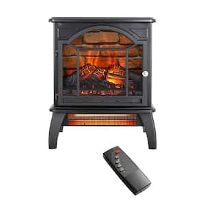 18 in. Freestanding 3D Flame Infrared Quartz Electric Fireplace in Black with Remote Control