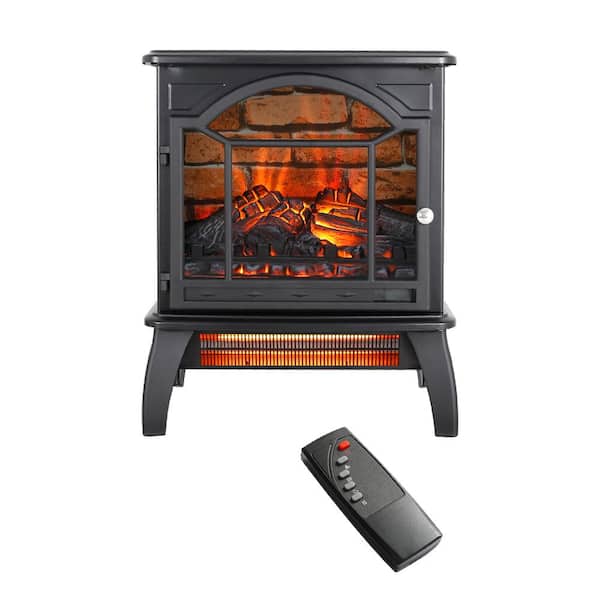 Clihome 18 in. Freestanding 3D Flame Infrared Quartz Electric Fireplace in Black with Remote Control