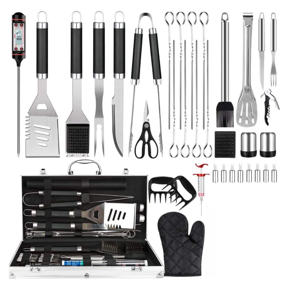 38-Piece Stainless Steel Grill Accessories Set with Aluminum Case, Thermometer, Grill Mats for Camping, Backyard, Black price history on PriceWatchPro