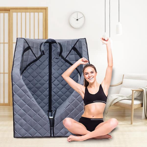 Moray 1-Person Indoor Half Body Grey Portable Polyethylene Steam Sauna Tent with Steam Generator and Foldable Chair