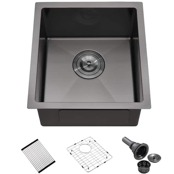 20 in. Undermount Single Bowl 16-Gauge Gunmetal Black Stainless Steel Bar Sink with Nano Coating, 9 in. Deep